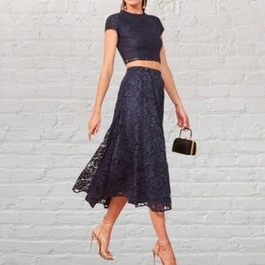 Reformation Harp 2 piece set, navy lace